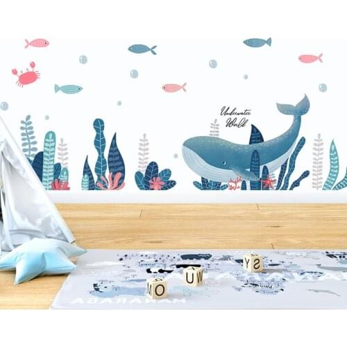 Cartoon Whale Wall Stickers for Kids Rooms Nursery Wall Decor Vinyl Stickers Wall Decals Home Decor Mural Self-adhesive