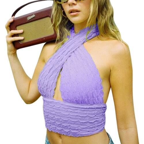 Women Sexy Y2K Camisole Solid Color Sleeveless Halterneck Crop Tops Backless Vest for Female Summer Party Clubwear Tanks Tops