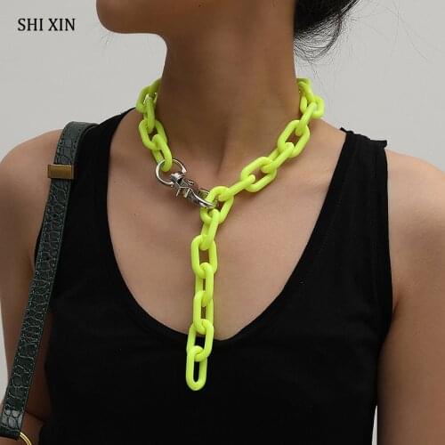 SHIXIN Bright Yellow Chunky Link Chain Necklace for Women Statement Long Big Choker Necklaces 2020 Fashion Jewelry Large Collor