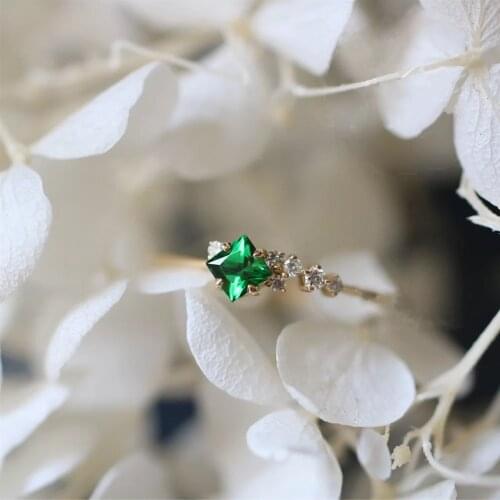Vintage Square Zircon Wedding Ring Cute Female Emerald Green Stone Ring 100% Real 925 Sterling Silver Engagement Rings For Women
