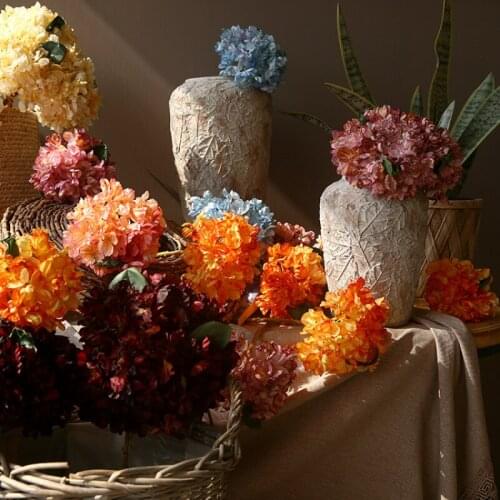 1pc Retro hydrangea fake flowers Branch DIY Home Floral Arrangement Material Wedding Party Decor Photography Props