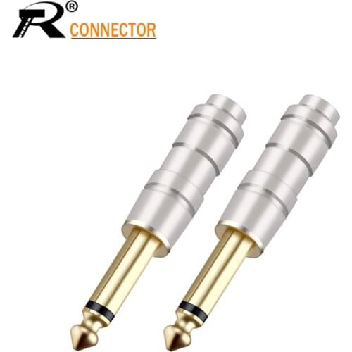 10pcs Luxury Smooth Gold-plated Audio Plug Connector 6.35mm Mono Plug Assembly Jack Microphone DIY Speaker adapter
