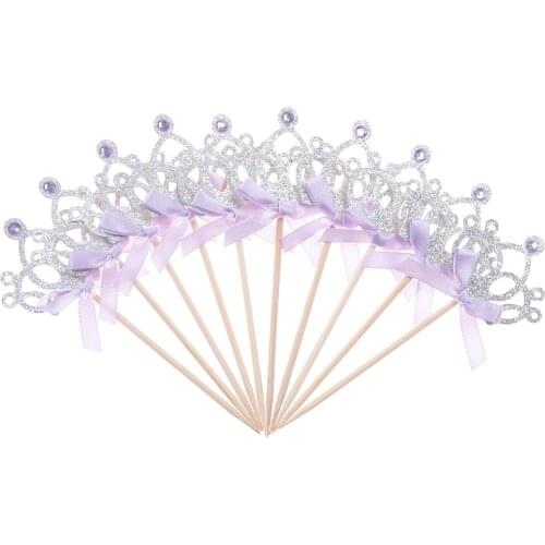 10PCS Gold Silver Cupcake Toppers Crown Cake Toppers 1st Birthday Decoration Kids Baby Boy Girl Party Decoration