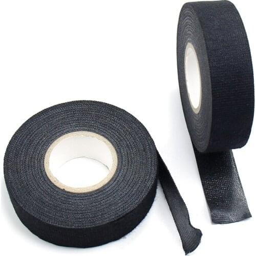 Black Durable 15 Meter Heat-resistant Adhesive Cloth Fabric Tape For Car Cable Harness Wiring Loom Protection Auto Parts