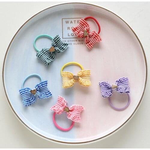 2pcs/lot Children Cute Grid Bow Elastic Hair Bands Baby Girls Lovely Scrunchies Rubber Bands Kids Hair Accessories