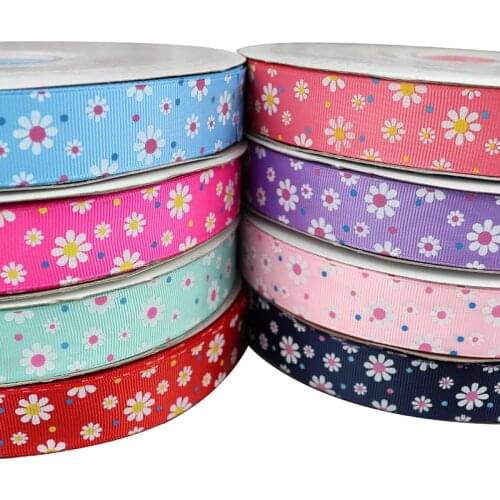 5 Yards 25mm Daisy Flowers Printed Grosgrain Ribbon For Gift Wrapping Christmas Wedding Party Decoration DIY Hair Bows