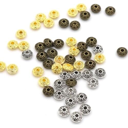 50pcs Antique Bronze SilverColor UFO Spacer Loose Metal Beads For Jewelry Handmaking Diy Needlework Accessories Wholesale