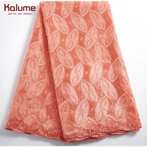 Kalume African Lace Fabric 5 Yard Dubai 2021 Nigerian Cotton Lace Fabric Stones Swiss Voile In Switzerland For Women Dress H2428