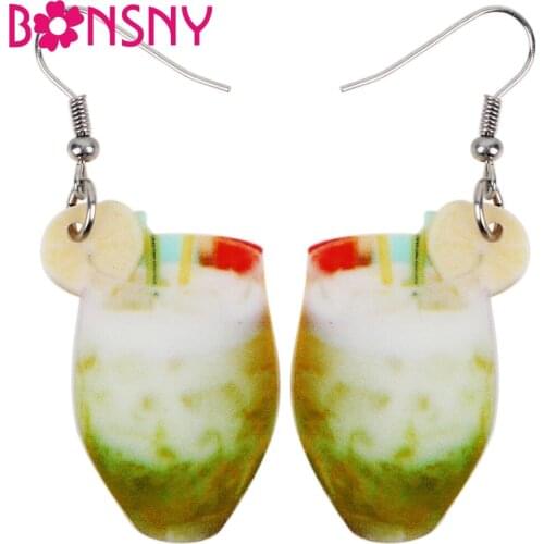 Bonsny Acrylic Dangle Drop Lemon Soda Drink Pattern Earrings Big Long Charm Fashion Jewelry For Women Girls Beverage 2018 News