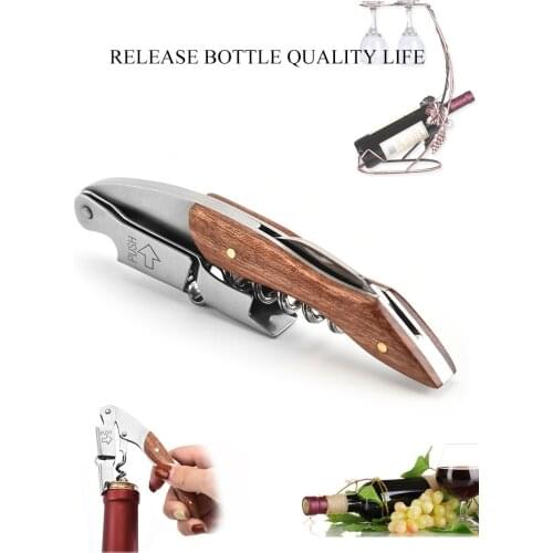 Bar Multi Functional Wood Handle Wine Bottle Opener Portable Corkscrew Cup Can Remover Kitchen Bar Tool Accessories