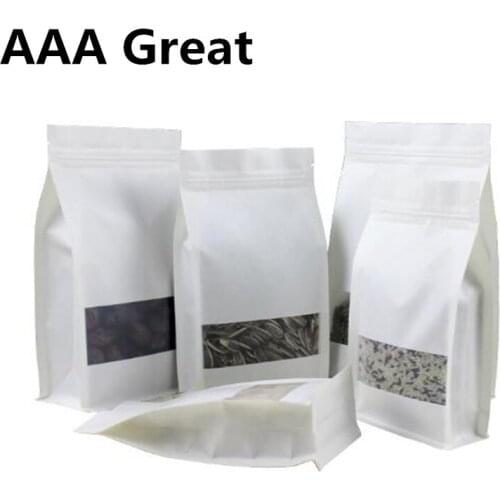 White Stand Up Kraft Paper Bags Matte Clear Window Food Candy Storage Gifts Packaging Ziplock Pouches Party 10Pcs/Lot