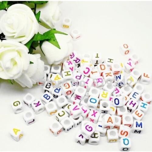 Free shipping 500pcs/lot 6x6mm Cube random mixed Alphabet /Letter "A-Z" Acrylic Beads Findings Wholesale
