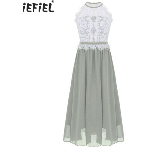 Elegant Kids Girls Sleeveless Floral Lace Princess Girls Dress Kids Dresses Vestidos Halter Neck Bridesmaid Wedding Party Dress
