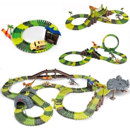 Dinosaur Electric Railway Race Track Toys Childrens Changeable Assembly DIY Roller Coaster Auto Slot Rail Car Toys For Boy Kids