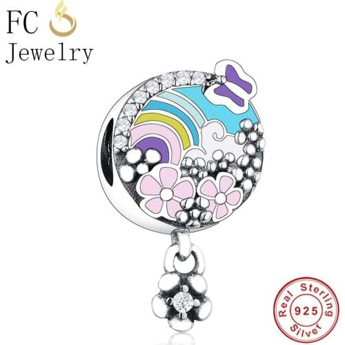 FC Jewelry Fit Original Brand Charms Bracelet 925 Silver Spring Animal Butterfly Flower Color Enamel Beads For Making Berloque