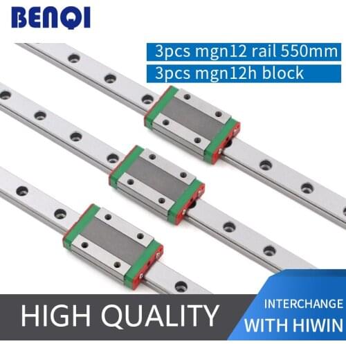 HOT SELLING!!! 3pcs linear rail mgn12 - L550mm + 3pcs MGN12H linear block for 3d printer main parts linear ball bearing guide