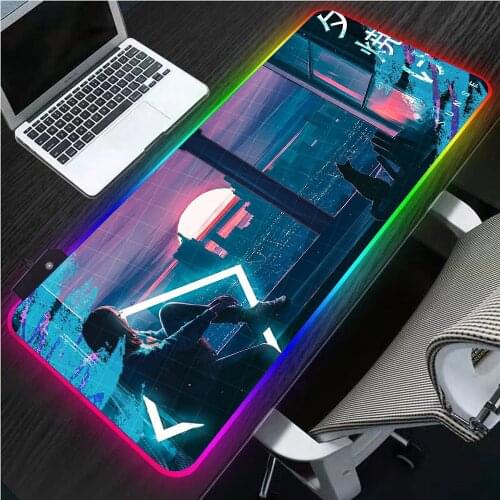 Girl Outside The Window Sunset Glowing LED Game Accessories Rgb Laptop Office Keyboard Carpet Pad Anime Mousepad XXL Backlit Mat