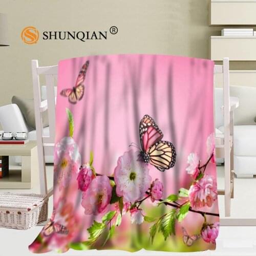 Custom cherry flowers Blanket Manta Falafel Blanket Sofa/Bed/Plane Travel Bedding56x80inch 50X60inch 40X50inch