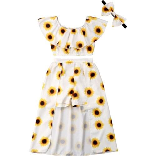 Focusnorm New Fashion Lovely Toddler Kids Baby Girl Clothes Set Floral Sunflower Off Shoulder Top Long Skirt 2PCS Summer Set