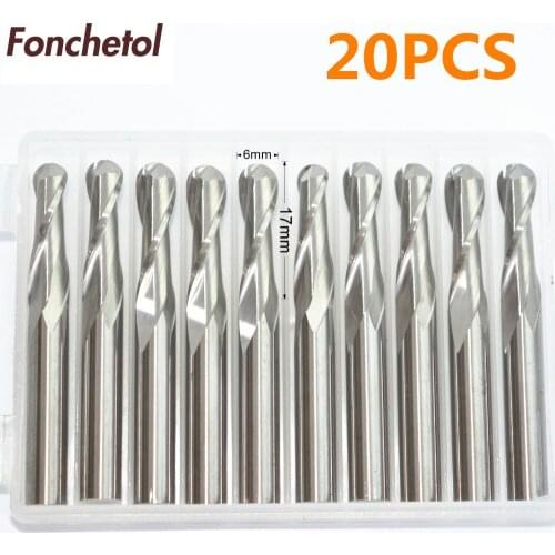 6mm*17mm-20PCS CNC solid carbide End Mill,tungsten steel 2 flutes ball nose router bit,wood tool,Relief Milling Cutter