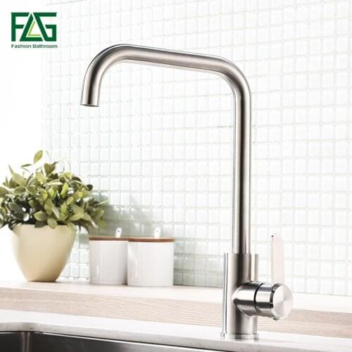 FLG Kitchen Faucets Kitchen Hot Cold Water Mixer Pure Water Tap 304 Stainless Steel Faucets 360 Swivel