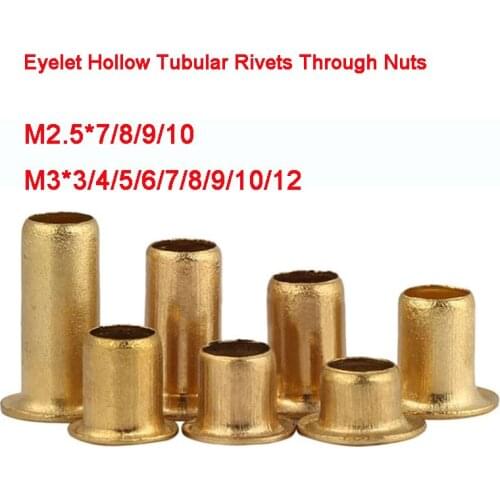 150Pcs Brass Eyelet Hollow Tubular Rivets Through Nuts Kit for Cloth Doll Card Paper DIY M3 Length 3/4/5/6/7/8/9/10/12mm