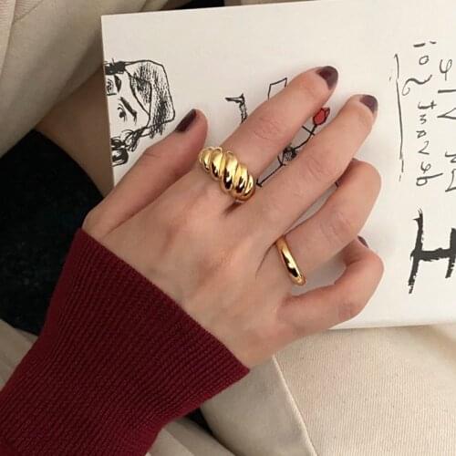 MENGJIQIAO Korean Fashion Punk Metal Twist Rings For Women Girls Adjustable Mid Finger Knuckle Ring Party Jewelry Gifts
