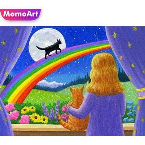 MomoArt 5D DIY Diamond Painting Cat New Arrival Diamond Embroidery Animal Picture Rhinestone Mosaic Girl Cross Stitch Wall Decor