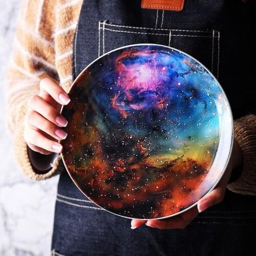 Nordic 8 Inch Colorful Starry Sky Dinner Plateunder Glaze Colour Ceramic Dessert Plates Porcelain Hand-painted Creative Dish Set