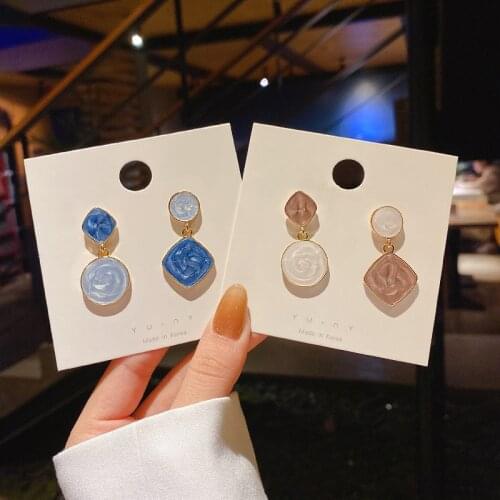 New 2021 Prevent Allergy Korean Fashion Vintage High-sense Enamel Geometry Drop Earrings For Women Girls All Match Jewelry