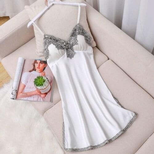 Summer New Lady Strap Nightdress Sleepshirt Sexy Backless Lace Satin Nightgown Lounge Sleep Dress Sleeveless Home Gown Sleepwear