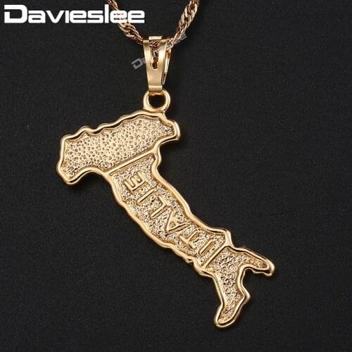 Davieslee Womens Pendant Neckalce Champagne Gold Matte Italie Italy Map Pendant For Woman Jewelry 2018 Gifts Dropshipping DGP317