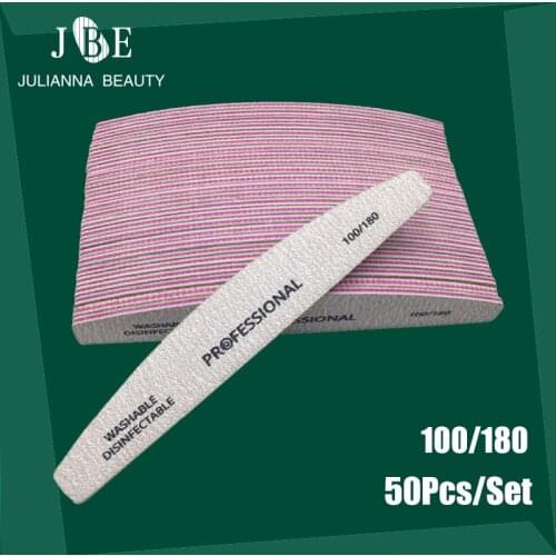 50Pcs 100/180 Professional Nail File Nail Art Sanding Double-sided Buffer Files Gray Curve Banana UV Gel Polisher Manicure Tool
