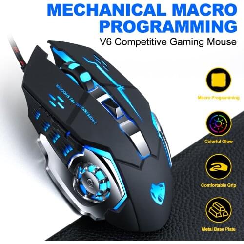 Wired USB Programmable Gaming Mouse 7Color of Light 6 Button 3200DPI Mechanical Gaming Mice Silent Ergonomic Mouse for Pro Gamer