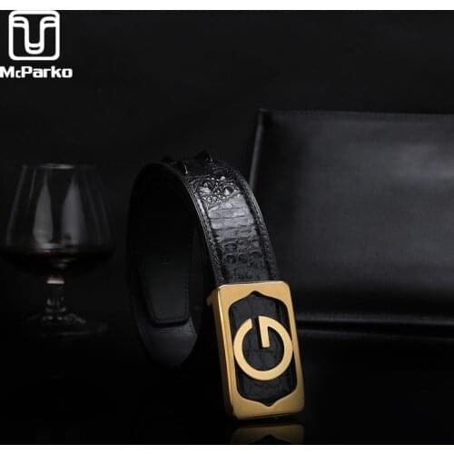 McParko Crocodile Belts Luxury Brand Men Leather Belt Brown Business Suits Pant Waist Belt 120cm
