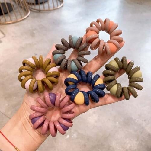 Fashion Telephone Line Beaded Hair Ties for Women 2020 New Solid Color Rubber Bands Girl Hair Scrunchie