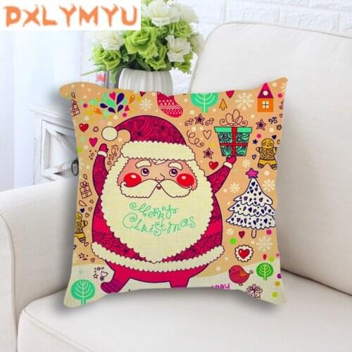 Christmas Tree Cushion Cover Snowman Santa Claus Print Linen Cotton Pillowcase Xmas Pillow Covers Home Sofa Party Decor