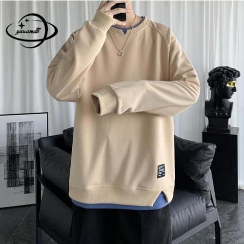 S-4xl Mens Sweatshirts Spring Autumn Male Hoodies Long Sleeve O-Neck Patchwork Wide-Waisted Comfortable Top Clothes Hy39