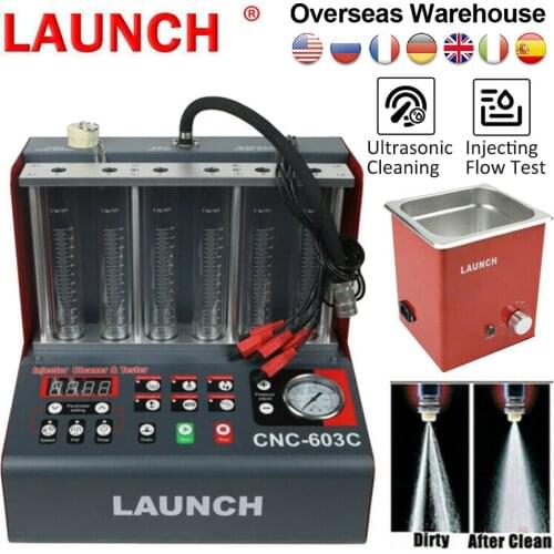 Launch CNC603C Car Fuel Injector Tester 6 Cylinder Cleaner Machine Injector Flushing Nozzles Ultrasound Cleaning Groove