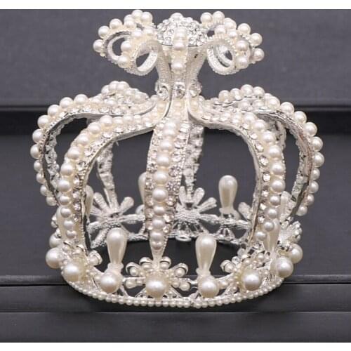 Bride Crown tiara Simulated Pearl Baroque Crystal Silver color Round Queen Crown Birthday Party Wedding Hair Accessories Jewelry