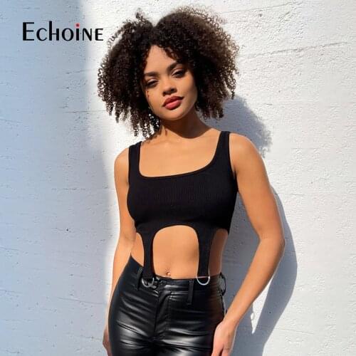 Echoine Ribbed cotton Crop Top With Halter Tank crop Tops Women Summer Sleeveless Sports Vest Streetwear Sexy y2k Soft T-shir