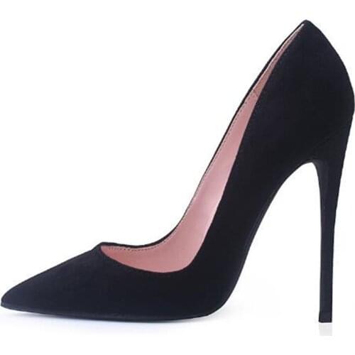 Shoes Women Pumps Flock Slip On Thin High Heels Pointed Toe Dress Office & Career Party Wedding Shallow Women Shoes 2020 black