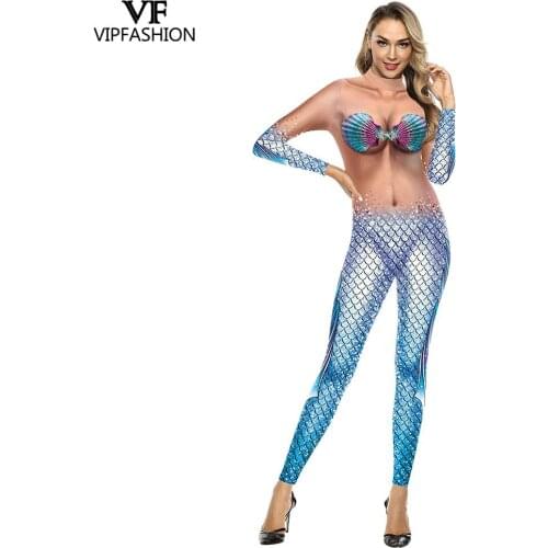 VIP FASHION 2020 Sexy costumes For Women New Arrival 3D Nude Funny Cosplay Mermaid Princess Bodysuits Shinny Fish Scale Suits