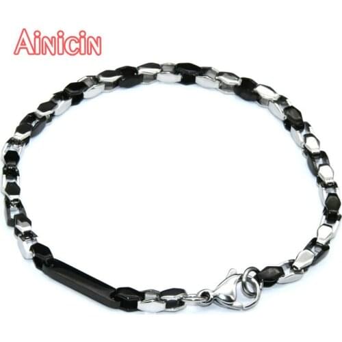 High Quality 4mm Wide Stainless Steel Black Coffee Plating Long Strip Bracelets Lobster Clasp Fashion Mens Jewelry