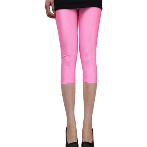 YGYEEG Women Shiny Pant Leggings Hot Selling Calf-Length Solid Color Fluorescent Spandex Elasticity Casual Shinny Black Trousers