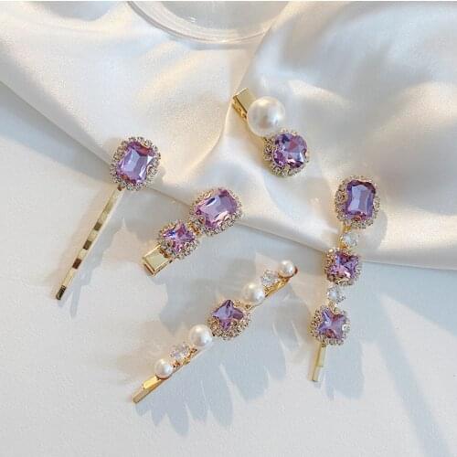 Vintage Purple Rhinestone Hair Clips for Women Fashion Crystal Pearl Hair Barrettes