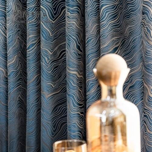 New Texture Gold Thread Wave Pattern Modern American High-grade Jacquard Curtain Fabric Curtains for Living Dining Room Bedroom