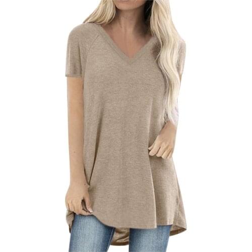 5xl Plus Size Casual Women Tunic Blouse Tops Fashion V Neck Shirts Soild Short Sleeved Long Blouses For Women Summer Топ Женский