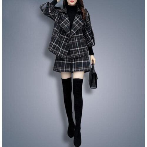 Women Long Sleeve Plaid Coats Two Piece Sets Female Loose Chic Fashion Vintage Shorts Ladies Casual Elegant Plaid Suits Q196