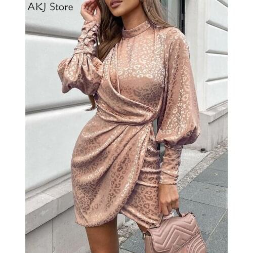 Women Long Sleeve Floral Print Ruched Lantern Sleeve Dress Elegant Party Dress